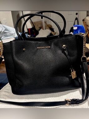 Michael Kors Arielle Black Pebbled Leather Satchel Handbag